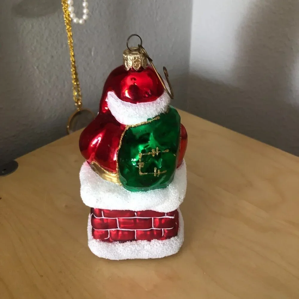 Vintage Blown Glass Ornament Santa Stuck in the Chimney Made in Poland 6